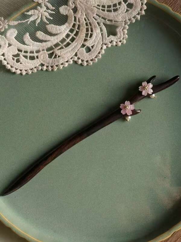 1pc Floral Print Elegant Vintage Rosewood Purple Flower Hair Clip, Handmade Chinese Style Hair Accessory, Suitable For All Seasons, Bun Extension, Pins For Hair