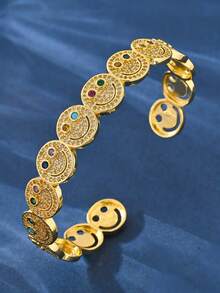 1 pieza Decoración con baño de cobre con cara sonriente y circonita cúbica, adecuada para fiestas y reuniones