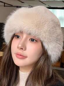 1 件女士毛绒渔夫帽，温暖的蒙古风格无檐小帽，韩国柔软百搭，防风防寒，适合冬秋装饰 - 彩色 - 查看 3