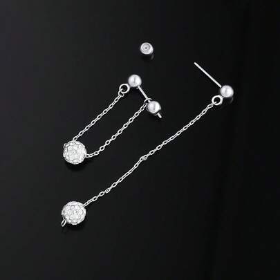 S925 Sterling Silver Elegant & Fashionable Chain Tassel Ball Stud Earrings, Suitable For Daily Wear, Halloween, Anniversary, Holiday Gifts, Perfect Gift For Girlfriend Or Family, Gift Box