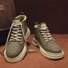 New Men's High-Top Boots, Letter Print, Military Style Lace-Up, Metal Eyelets, Suitable For Outdoor, All Season