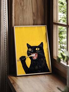 1 幅黑猫艺术海报趣味动物挂画美学艺术印刷品简约装饰画墙面艺术复古墙面印刷品厕所墙壁艺术品浴室墙壁装饰无框 - 黑色 - 查看 4