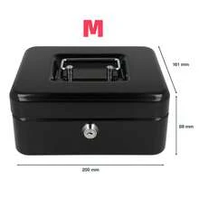 1PC Metal Cash Box With Key Lock, Note And Coin Safe Box, Portable Large Double Layer Cash Box With Fixed Coin Tray And 2 Keys, Money Tin Black.