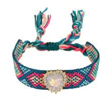 1pc Bohemian-Style Creative Fashion Elegant Minimalist Heart-Shaped Crystal Braided Bracelet For Women, Sisters, Or Couples Perfect For Daily Wear, Dates, Parties, Holidays, Gifts, Or Vacations Adjustable Size