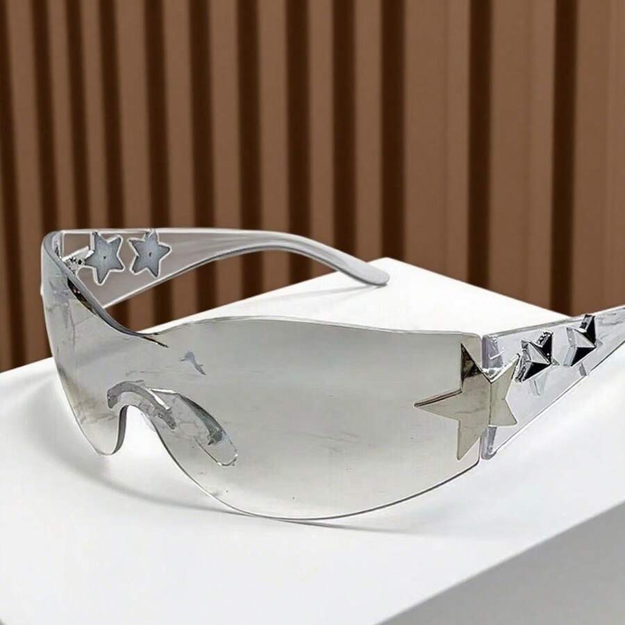 1-Piece Large-Frame Women's Multi-Color Y2K Fashion Sunglasses, Sporty Sunglasses, Fashion Sunglasses With Bohemian Style, Suitable For Parties And Summer Travel, Beach Accessories, Christmas Gifts. - 灰色 - 查看 1