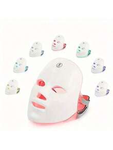 7-Color LED Light Mask - Rechargeable, USB-Powered With 400mAh Lithium Battery, Fragrance-Free, White - Ideal For Skin Care & Beauty Regimens, Light For Face - White - View 4