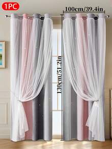 1 件渐变双层薄纱窗帘,空心星形设计,100% 涤纶,带顶环,滤光,保护隐私,遮光,适用于卧室、客厅、阳台装饰 - 彩色 - 查看 11