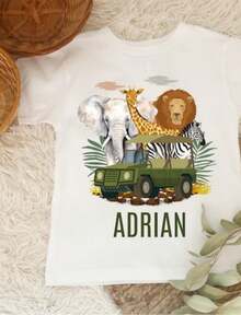 Personalized African Animals Shirt, Lion, Zebra, Giraffe Name, Party Animal Birthday Shirt, Animals Shirt - White - View 1