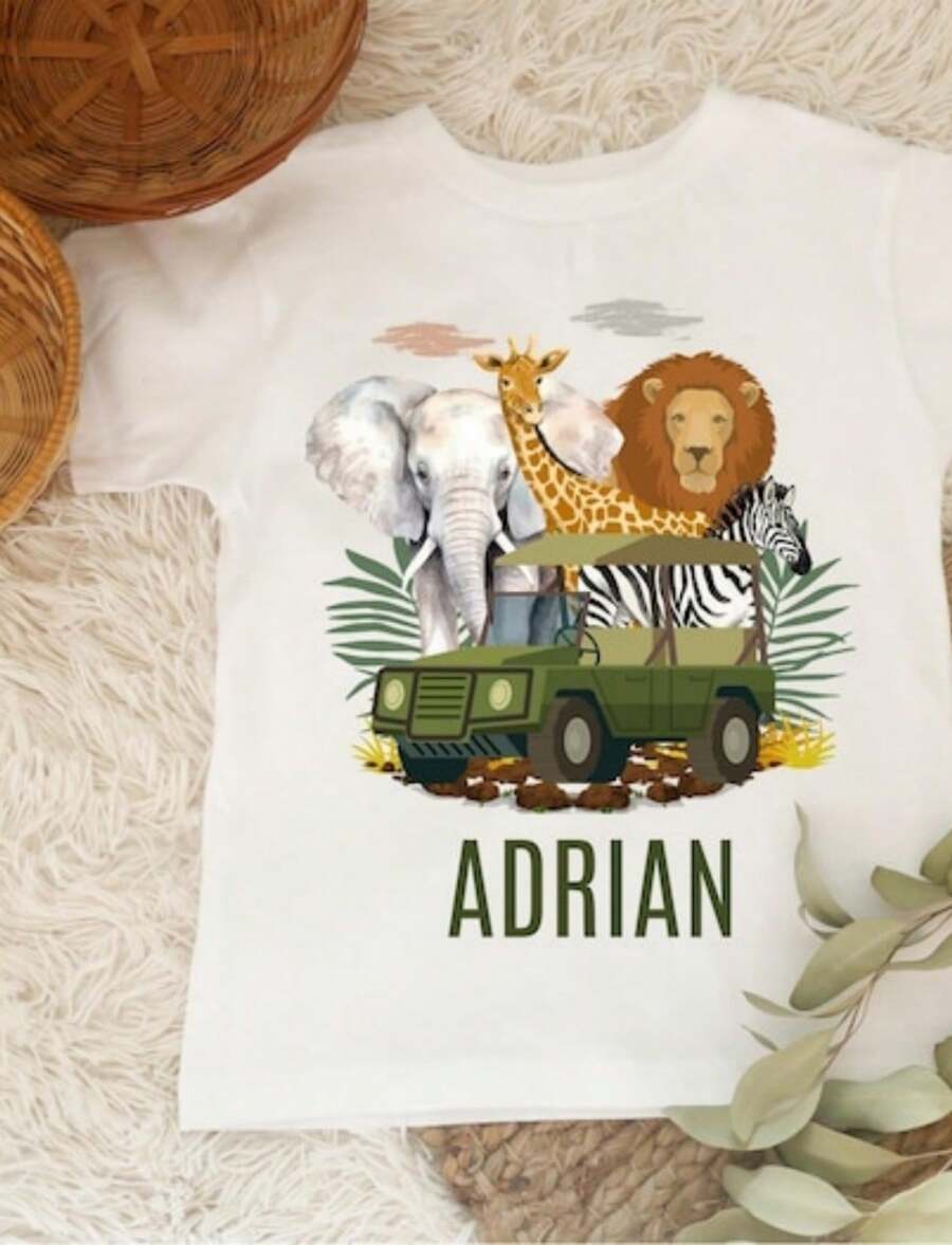 Personalized African Animals Shirt, Lion, Zebra, Giraffe Name, Party Animal Birthday Shirt, Animals Shirt - White - View 1