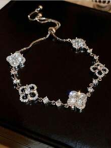 1pc Zirconia 4-Petal Flower Bracelet Women, Adjustable, Lightweight Luxury Elegant Style Accessory - Bạc - Xem 6