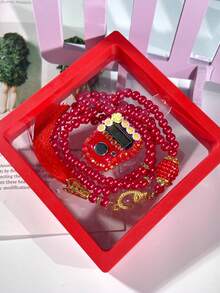 Elegant Floating Box Beaded Set: Flower Rhinestone Ring Counter + Prayer Bead Bracelet, Tasbih Counter Bracelet, Step Counter, Suitable For Holiday Gatherings As Gifts - Multicolor - View 4