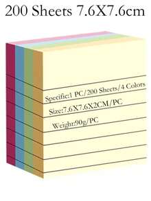 100/200sheets Line Sticky Notes 4 Colors Portable Student Note Marker Writing Sticky Notes, Self-Adhesive Easy To Apply Notepad Office, Home, School Big And Small Two Styles, Office Small Helper,School Supplies,Back To School