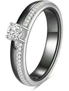 6mm White/Black Ceramic Rings Plus Cubic Zirconia For Women Comfort Fit Engagement Wedding Band Size 5-122025 - 4mm Black+Silver - View 1