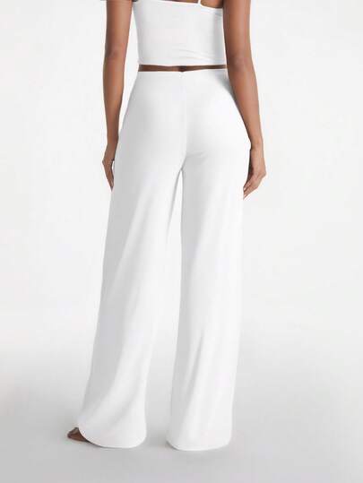 XLLAIS Damen Mode Hose mit hoher Taille und geradem Bein, Casual Weiß für Herbst/Winter und Frühling