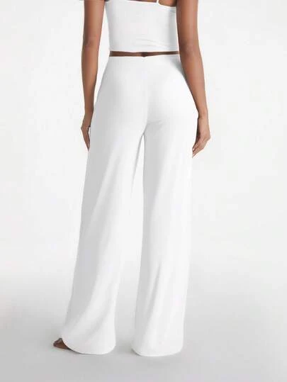 XLLAIS Damen Mode Hose mit hoher Taille und geradem Bein, Casual Weiß für Herbst/Winter und Frühling