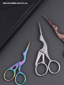 Set Of 2: 4.57-Inch Large Gold Crane Scissors & 3.7-Inch Small Gold Crane Scissors, Vintage Style Sewing, Embroidery, Paper, Office & Eyebrow Grooming Multi-Purpose Scissors - Multicolor - View 3