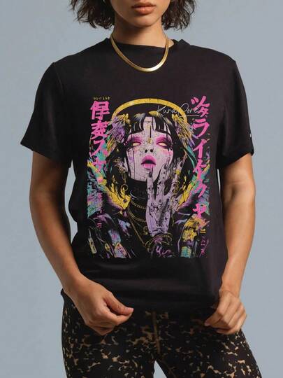100% Cotton Japanese Streetwear Cyberpunk Angel Y2K Techwear Manga Anime T-Shirt Women's Men's Summer Comfort Soft Crew Neck Tee Tops