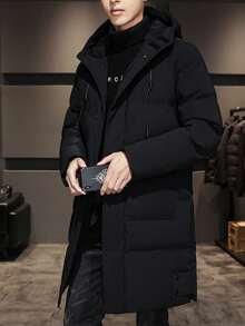 Men's Long Sleeve Puffer Coat, Thick Warm Outerwear For Fall & Winter - Black - View 10
