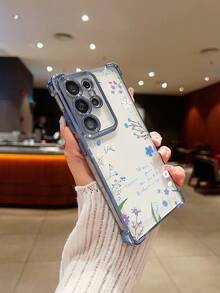 Flower 1pc New Pink Floral Electroplated Air Bag Anti-Fall/Thickened Transparent TPU Protective Case Compatible With Iphone/16prmax/16pro/16/13promax/12promax11,15PROMAX,14PROMAX/Galaxy,SAM/Honor/Note13pro/S23 Ultra/S24 Ultra/S25/A56,International Version, Not The Domestic Version - Blue - View 6