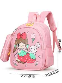New Fashion Cartoon Backpack With Small Pouch - Pink - View 4