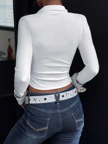 Mystra Casual Solid Color Knit Slim Fit Women Lightweight Jacket, Everyday Wear - White - View 8