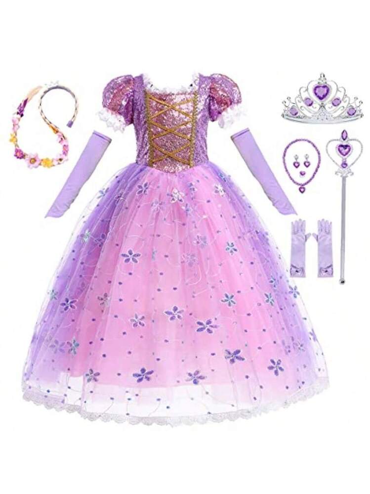 Rapunzel Dress For Girls Princess Costume For Toddler Purple Dress Up Outfit  For Birthday Party Halloween TAOWKI1 | SHEIN USA