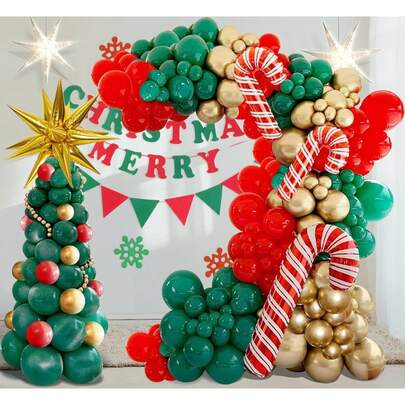 117pcs Christmas-Themed Balloon Garland Arch Set, Includes Candy Canes, Exploding Star Foil Balloons, And Red, Green, And Gold Latex Balloons. Perfect For Christmas, Christmas Eve Parties, New Year's Parties, Baby Showers, Birthday Parties, Family Gatherings, And Christmas Decorations.
