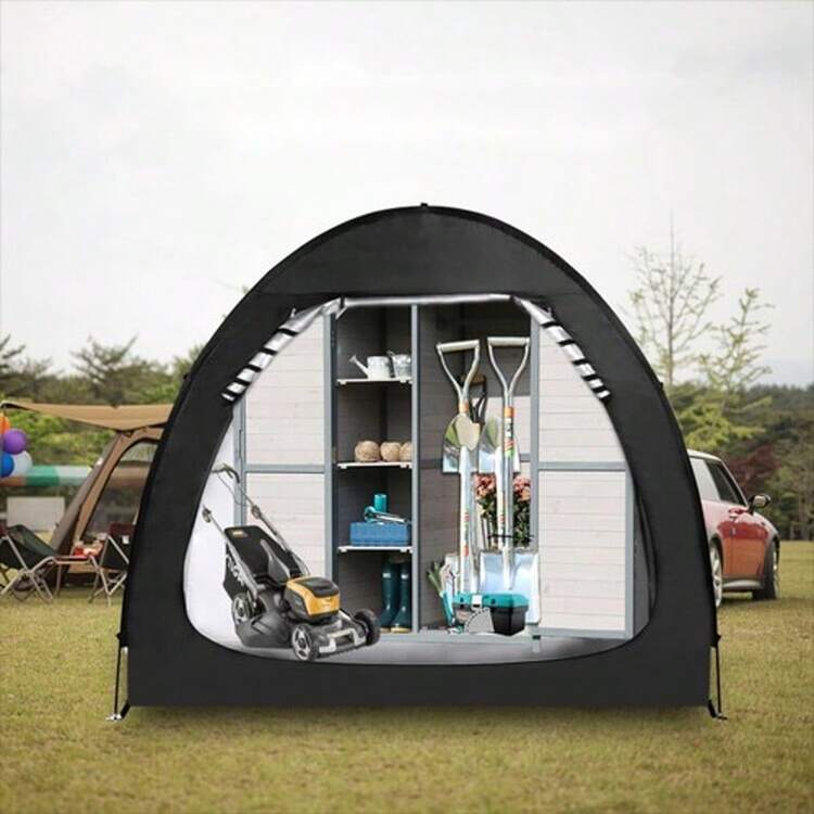 1pc Black Waterproof Outdoor Bicycle Tent, 210D Oxford Fabric Bike Storage Shed With Aluminum Alloy Bracket, Weatherproof Cover For 1-2 Bikes, Portable & Easy To Assemble, Ideal For Garden, Patio & Balcony Bike Protection - Black - View 8