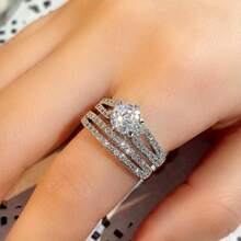 2pcs Women's Fashion Ring Set, Luxury & Elegant Style, Alloy Zirconia Inlaid Rings, Suitable For Valentine's Day, Vacation, Commute, Date, Party, Wedding, Engagement, Gift For Wife, Girlfriend, Mother Birthday, Anniversary, New Year, All Seasons