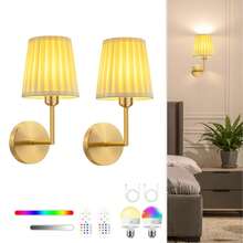 Cordless Wall Lamp, Battery Powered Wall Light With Remote Control, Dimmable Battery Operated Wall Lamp, Wireless Wall Mounted Light With 15 Color Rechargeable Bulb, Suitable For Bedroom, Living Room, Corridor, Office, Cabin Decor