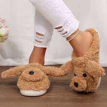 Womens Slippers Memory Foam Plush Slides Cartoon Dog Cute Winter Warm Anti Slip House - Màu Khaki - Xem 10
