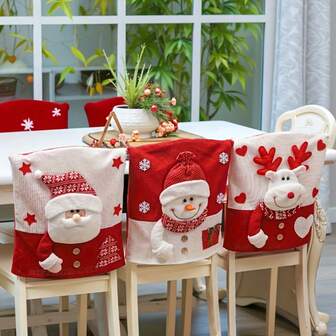1 件圣诞椅套、节日装饰、圣诞老人和驯鹿椅背套套装、适用于节日餐厅装饰、室内外装饰、圣诞装饰