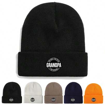 Grandpa-Themed Classic Beanie, Acrylic Knit With Hood, Unisex Mitten Hat - Ideal Gift For Relatives And Friends