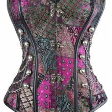 Gothic Vintage Purple Floral Jacquard Corset Top With Golden Metal Chains & Buttons - High Support Non-Transparent Bustier For Adults, Elegant Special Collection, Special Occasion Wear | Jacquard Fabric - Màu tím - Xem 1