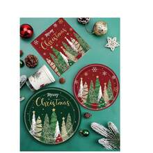 10pcs/20pcs/50pcs/Set,Christmas Party Paper Plate Tableware Suit, Disposable Xmas Party Plates And Napkins For Winter Snowflake Holiday Decoration,Red And Green Christmas Tree Disposable Tableware Including Dessert Plates,Cups And Napkins,Shine Claus Tree Plate For Winter Holidays Xmas Party Supplies - Multicolor - View 5