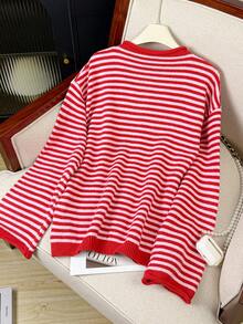 Vivid Style Autumn/Winter New Women's Fashion Street Loose Striped Knit Cardigan Sweater Jacket, Street Style, Airport, Christmas, Christmas Sweater, New Year