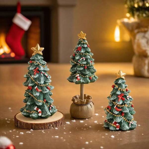 Mini árbol de Navidad de resina para decoración, adorno de árbol de Navidad pequeño de escritorio, regalo de Navidad, decoraciones navideñas, decoración de invierno para el hogar, decoraciones navideñas, regalos de Navidad, decoración navideña