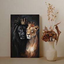 1 Pc Canvas Painting,Lion, Crown, Painting, Canvas, Vase ,Wood Framed Painting (1) Thickness 2.5 Cm/ 1 Inch-Home Decoration For All Occasions,Ideal New Year, Valentine's Day,Thanksgiving,Easter,Christmas Gift,Room Decoration Aesthetic,Wall Decoration Art,Perfect Gift,Autumn And Winter Wall Decoration,Living Room Decoration, Bedroom Decoration, Kitchen Decoration, Entry Decoration, Bathroom Decoration, Direct Wall Painting, High Quality Wall Painting Poster,Modern Home Decoration Stretched And Framed Ready To Hang - 彩色 - 查看 3