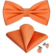 纯色男士预系领结、口袋巾和袖扣套装，适用于舞会、婚礼招待会、新郎/伴郎、宴会、仪式、正式会议、休闲派对、重要时刻 - 粉色 - 查看 7