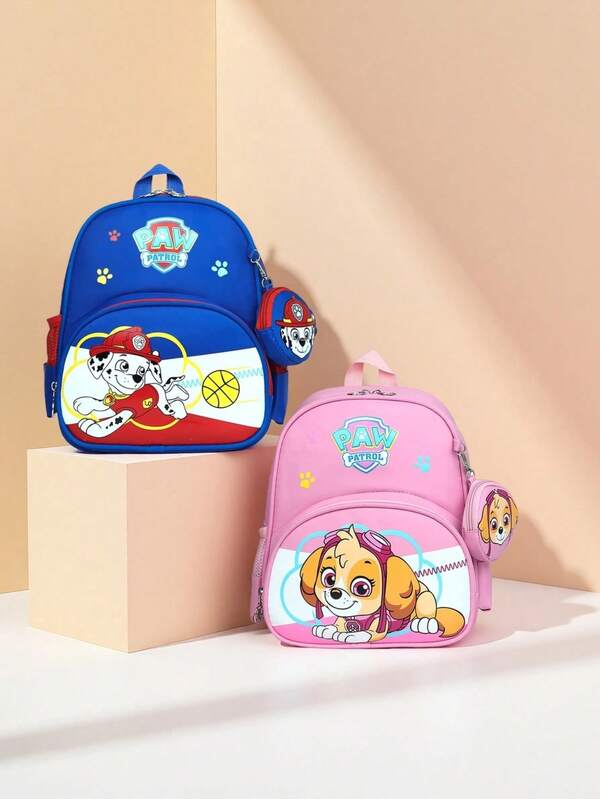 Paw Patrol حقيبة ظهر فريق وانغوانغ بطباعة كرتونية، حقيبة ظهر جذابة للغاية بتصميم ألوان متباينة مع أكتاف، حقيبة ظهر سفر وكاجوال ذات سعة كبيرة خاصة، أفضل هدية