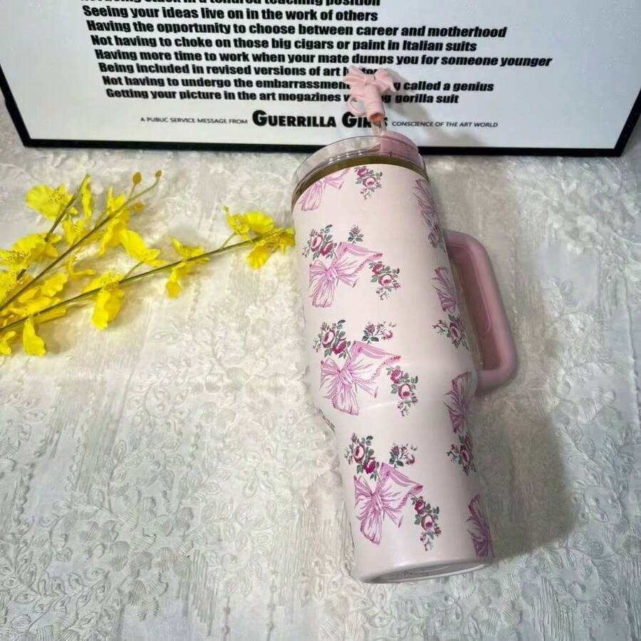 40oz Stainless Steel Insulated Tumbler With Bow Gift Box – Large-Capacity, Portable Iced Coffee Cup; Suitable For Hot Or Cold Drinks And Indoor Use. - 粉色 - 查看 1