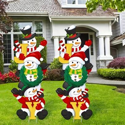 Conjunto de placas de quintal com boneco de neve grande - Decoração de jardim de Natal ao ar livre, perfeito para festas de fim de ano e exibição festiva