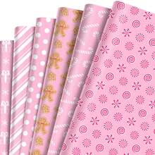 12pcs Each Pack Of 12 Pink Christmas Gift Decorative Paper, Holiday Gift Box Paper, Snowflake Gingerbread Man Decorative Wrapping Paper, With A Christmas Theme, Is Designed With Various Stripes, Polka Dots, Candy Canes And Gingerbread Men. The Main Color Is Pink, Which Is Cute And Exquisite, And Will Greatly Increase The Fun And Festive Atmosphere
