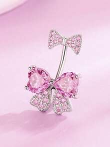 1 قطعة من خاتم السرة المصنوع من الفولاذ المقاوم للصدأ 316 بشكل فراشة وزركونيا وردية، مجوهرات ثقب الجسم لطيفة وناعمة للارتداء اليومي متعددة الألوان