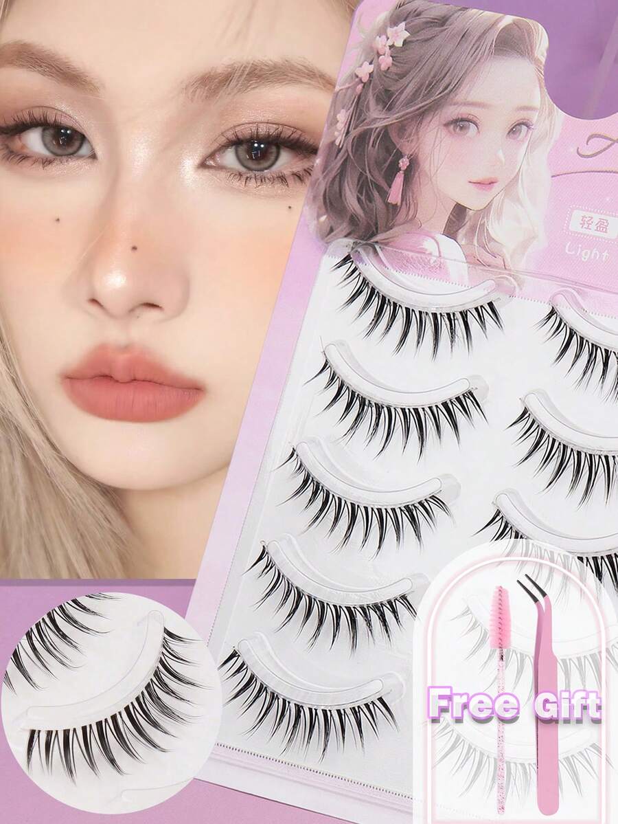 DD Curl 5 Pairs Natural False Eyelashes Fluffy Soft Dramatic 3D Mink Lashes Long Wispy Eyelash Multi-Layered Eyelashes Short Thick Fake Eyelash Extension Bulk Faux Eyelashes Makeup Products Wedding Party & Club Daily Work Meeting Natural Fake Lashes
