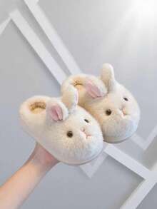 Winter Kids Plush Slippers, Toddler Cozy Warm Fleece Lined, Fluffy Bunny Backless Slippers With Soft Sole, Breathable Indoor Slippers For Children