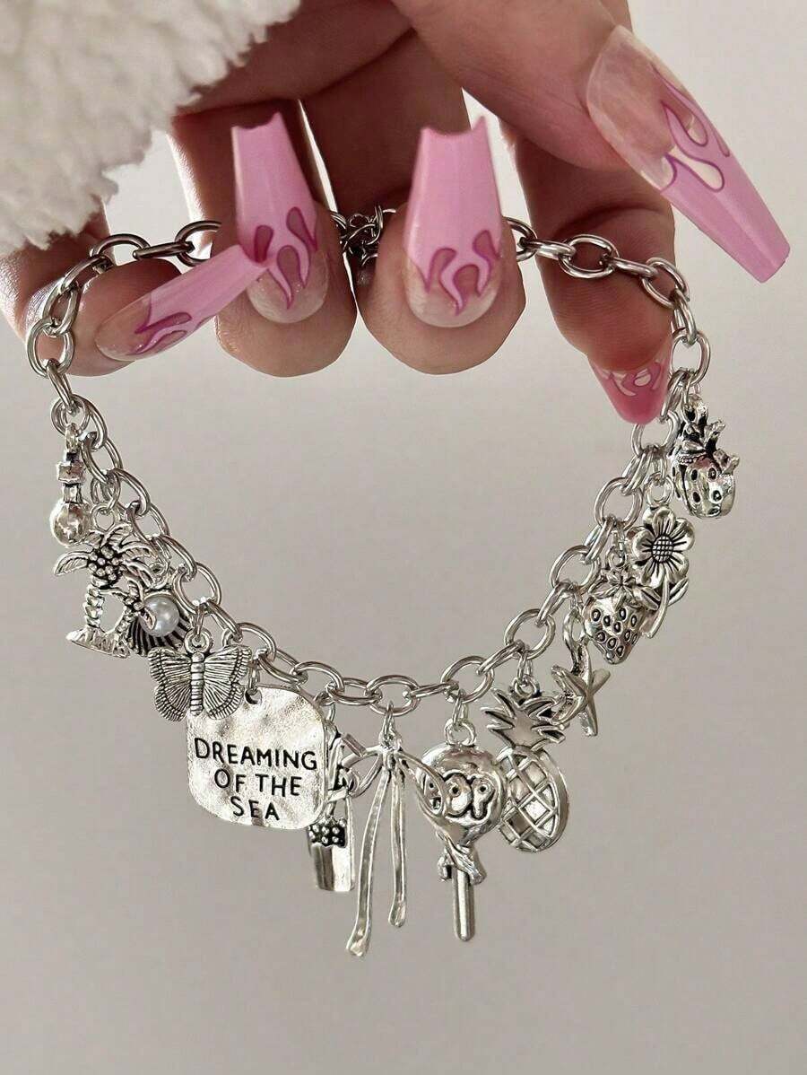 1 pieza Pulsera personalizada con letra, corazón y dije para mujer, Día de San Valentín DS3M - Plata antigua 2 - Ver 1