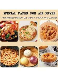 25/50 Papel desechable para forro interior de freidora de aire, resistente al aceite y al agua, para canasta y tazón de freidora de aire de 6 pulgadas / 8 pulgadas, 50/25 piezas, empaque predeterminado de OPP, papel de hornear redondo antiadherente, adecuado para la mayoría de las freidoras de aire, regalos de Halloween, Navidad, accesorios de cocina, hornear, cumpleaños, bodas, forro de freidora de aire.