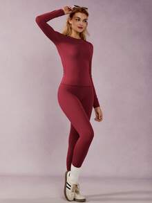 NcmRyu 1 Set Damen Mode Rundhals Lifting Tight Fitness Anzug für Laufen, Radfahren, Tanzen, Pilates, Workout