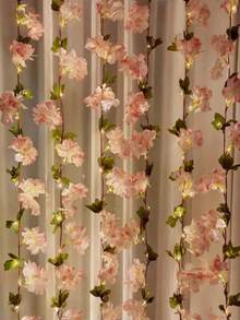 6.56ft/16.4ft[Sakura Fairy String Lights] - LED Rose Gold Flower String Lights, 200cm Floral Garland With Switch Control, Battery Powered, Plastic Material, Christmas Floral Decor Theme, Batteries Not Included, Switch Control, Suitable For Indoor Floral Decoration In Weddings And Special Occasions!